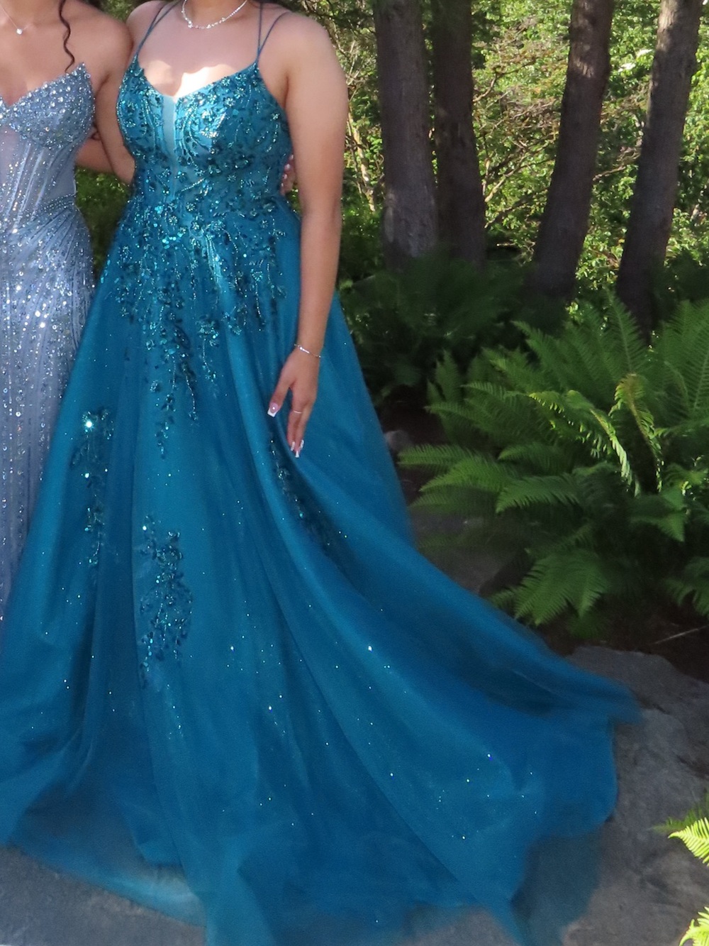 Formal Teal Beaded Ball Gown Dress for Women